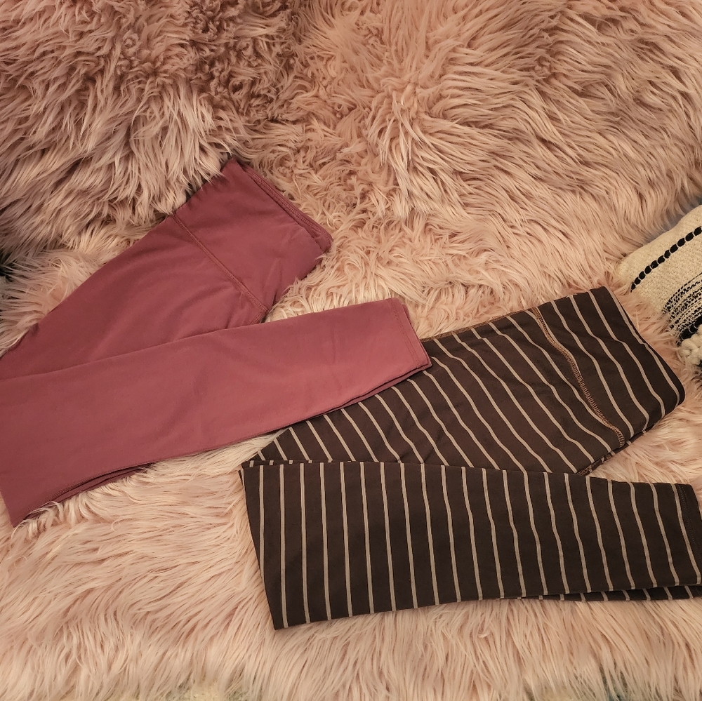 (B) Mauve and Brown Athleta Leggings Bundle of 2 size Small